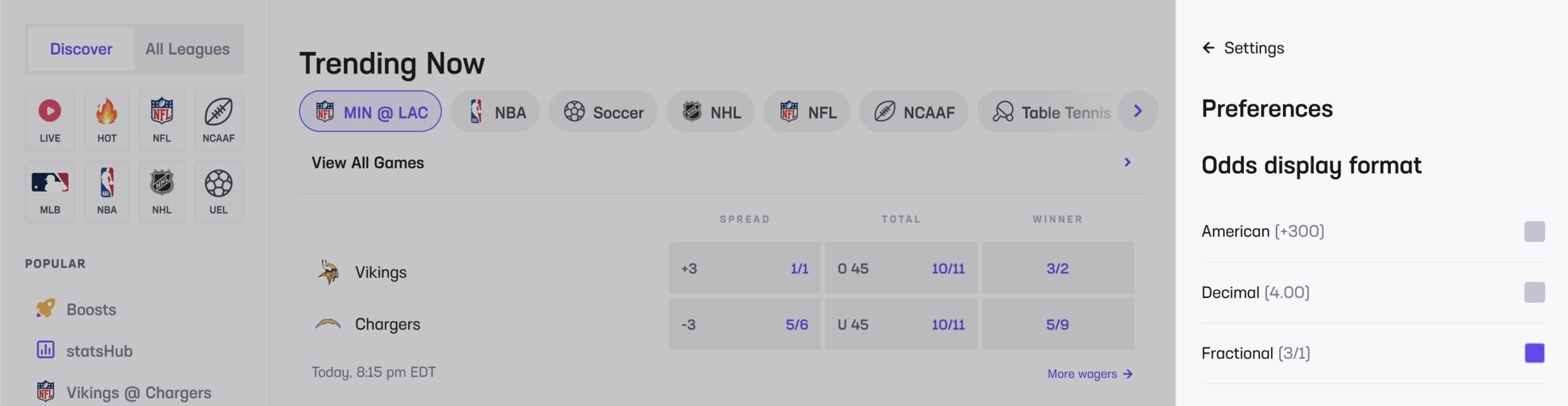 Fractional odds at Hard Rock Bet
